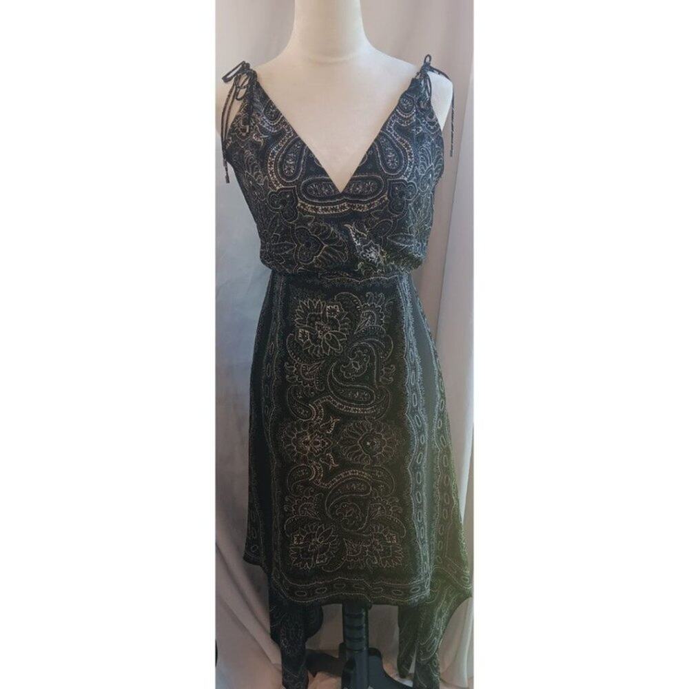 Haute Hippie size (S) 100% silk spaghetti strap tie/closure asymmetrical midi